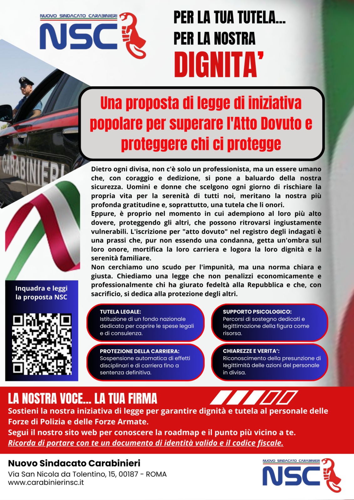 Progetto di legge di iniziativa popolare Disposizioni per il superamento dell' ''atto dovuto'' e per la tutela del personale delle forze di polizia e delle forze armate nell'esercizio delle proprie funzioni