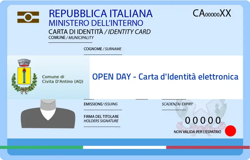 OPEN DAY APERTURA STRAORDINARIA - Carta d?identità elettronica: 24 MAGGIO 2026, nella frazione di Pero Dei Santi presso la delegazione comunale dalle ore 10.00 alle 13.00
